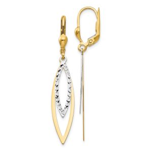 14k Two-tone Gold Marquise Shaped Lever back Earrings