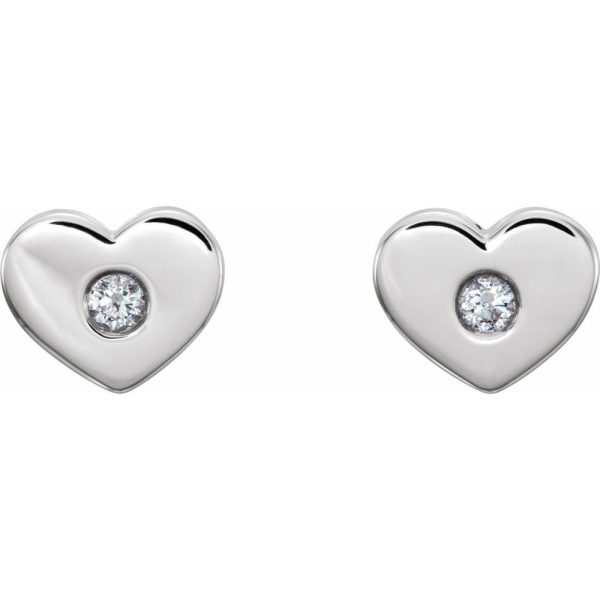 14k White Gold .06 Ctw Diamond Small Heart Post Earrings, 8 x 6mm