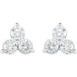 14k White Gold 1 Ctw Diamond Three-Stone Post Earrings, 10 x 9mm