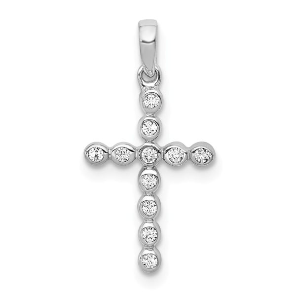 14k White Gold 1/10 Ctw Diamond Small Cross Pendant, 10 x 20mm