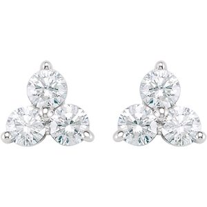 14k White Gold 1/3 Ctw Diamond Three-Stone Post Earrings, 6 x 5.5mm