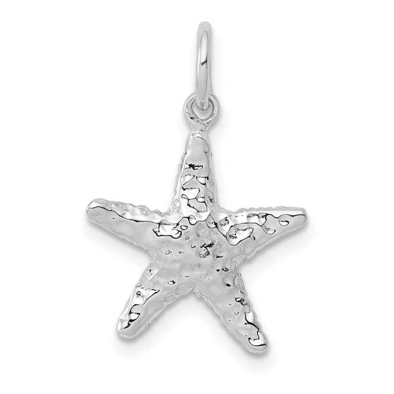 14k White Gold 13mm 3D Textured Starfish Charm