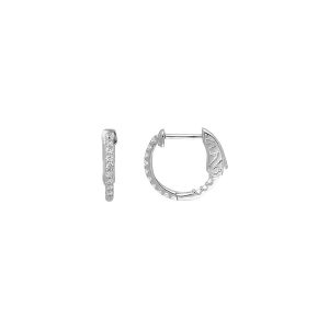 14k White Gold 14mm Inside Outside Diamond Hinged Round Hoop Earrings