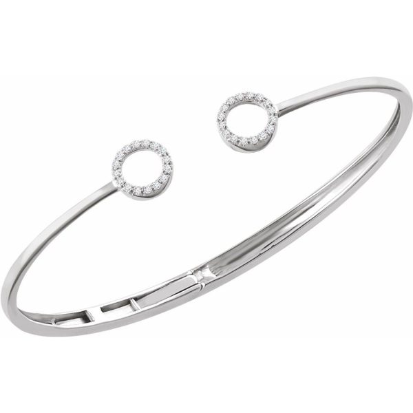 14k White Gold 1/8 Ctw Diamond Circle Hinged Cuff Bracelet, 7 Inch