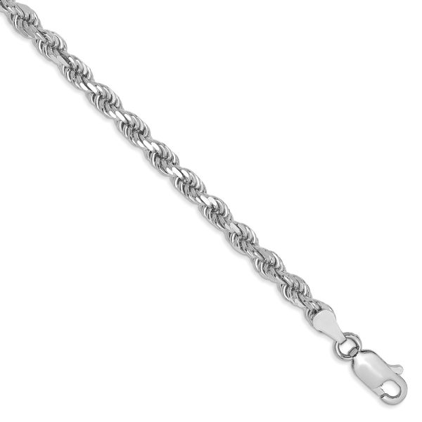 14k White Gold 3.5mm D/C Solid Rope Chain Bracelet or Anklet, 9 Inch