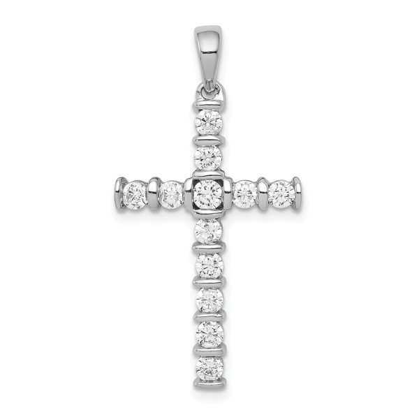 14k White Gold 3/4 Ctw Diamond Cross Pendant, 17 x 34mm