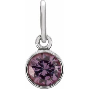 14k White Gold 4mm Imitation Alexandrite Charm or Pendant Enhancer