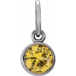 14k White Gold 4mm Imitation Citrine Charm or Pendant Enhancer