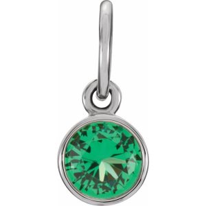 14k White Gold 4mm Imitation Emerald Charm or Pendant Enhancer