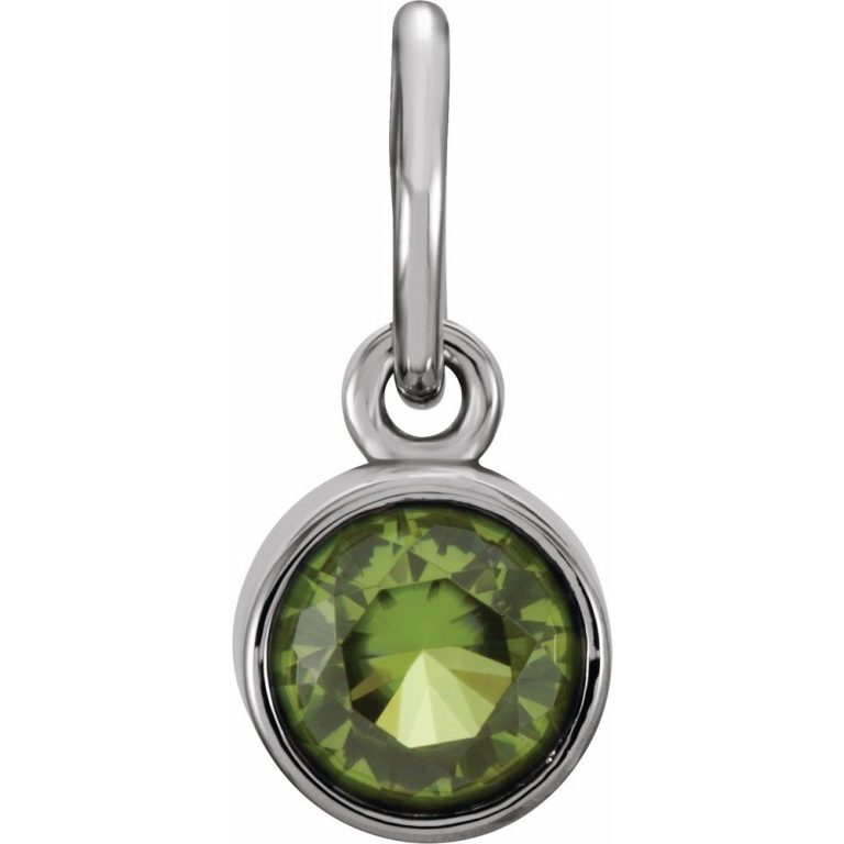 14k White Gold 4mm Imitation Peridot Charm or Pendant Enhancer