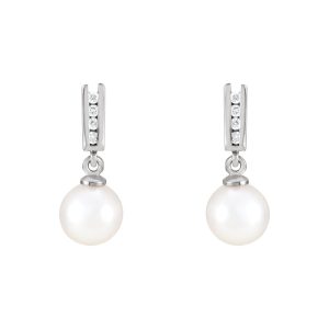 14k White Gold Akoya Cultured Pearl & Diamond Dangle Post Earrings