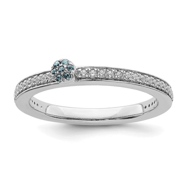 14k White Gold, Aquamarine & 1/8 Ctw Diamond Stackable Ring, Size 5