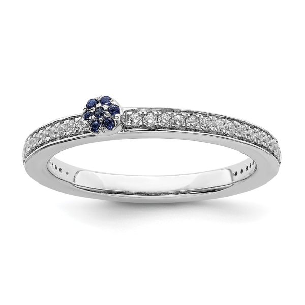 14k White Gold, Cr. Sapphire & 1/8 Ctw Diamond Stackable Ring, Size 5