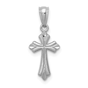 14k White Gold, Dainty, Budded Cross Pendant