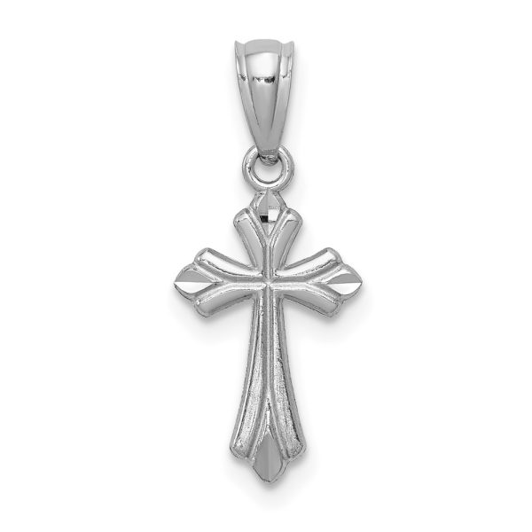 14k White Gold, Dainty, Budded Cross Pendant