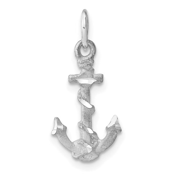 14k White Gold Diamond Cut Anchor Charm or Pendant