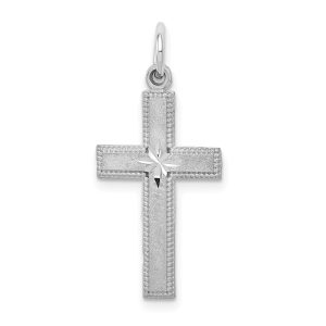 14k White Gold, Diamond Cut Latin Cross Pendant