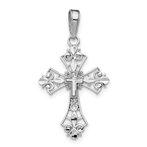 14k White Gold Filigree Cross Pendant