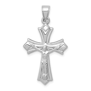 14k White Gold Hollow Reversible 3D Crucifix Cross Pendant, 19 x 34mm