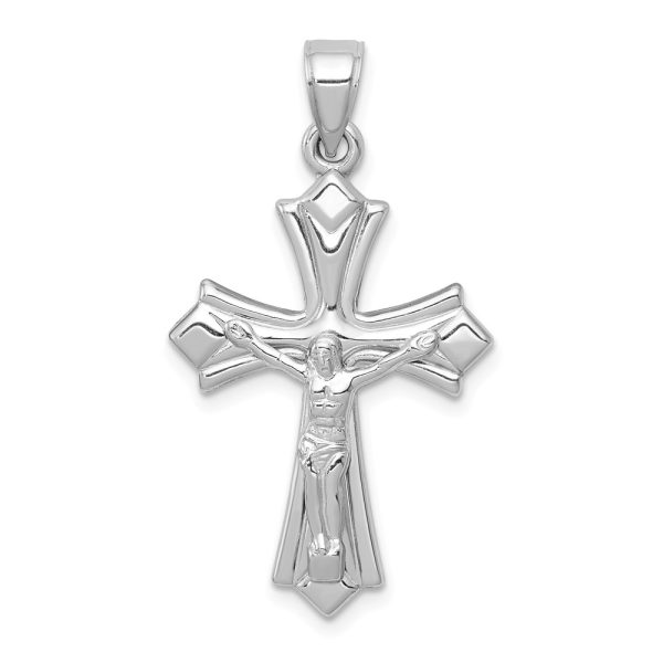 14k White Gold Hollow Reversible 3D Crucifix Cross Pendant, 19 x 34mm