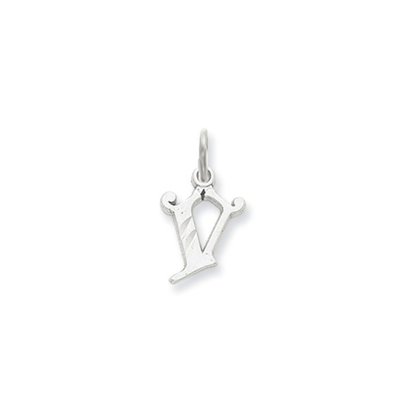 14k White Gold, Isabelle Collection, Mini Letter V Initial Charm