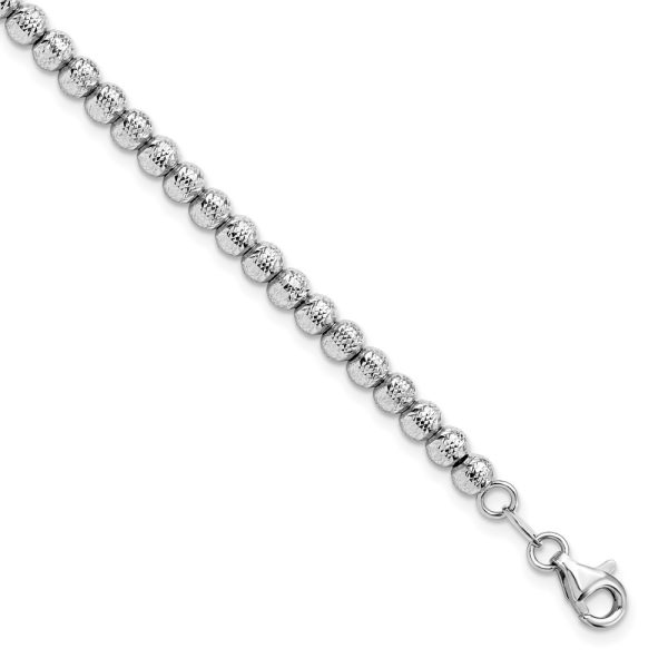 14k White Gold Italian 4mm Diamond Cut Bead Chain Bracelet, 7.25 Inch