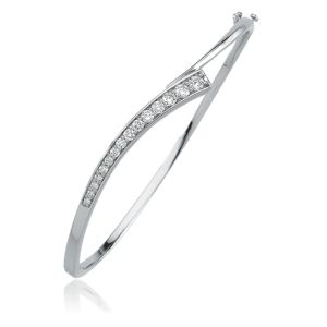 14k White Gold Journey Diamond Hinged Bangle Bracelet (3/4 Ctw)