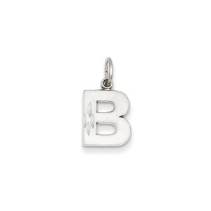 14k White Gold, Julia Collection, Small Satin Block Initial B Pendant