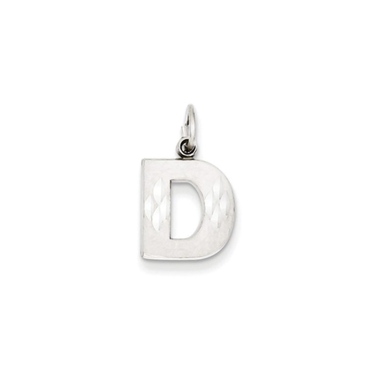 14k White Gold, Julia Collection, Small Satin Block Initial D Pendant