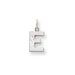 14k White Gold, Julia Collection, Small Satin Block Initial E Pendant