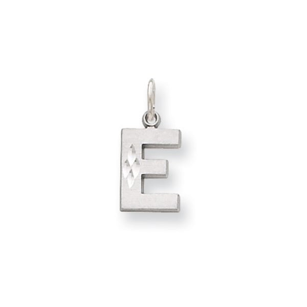 14k White Gold, Julia Collection, Small Satin Block Initial E Pendant