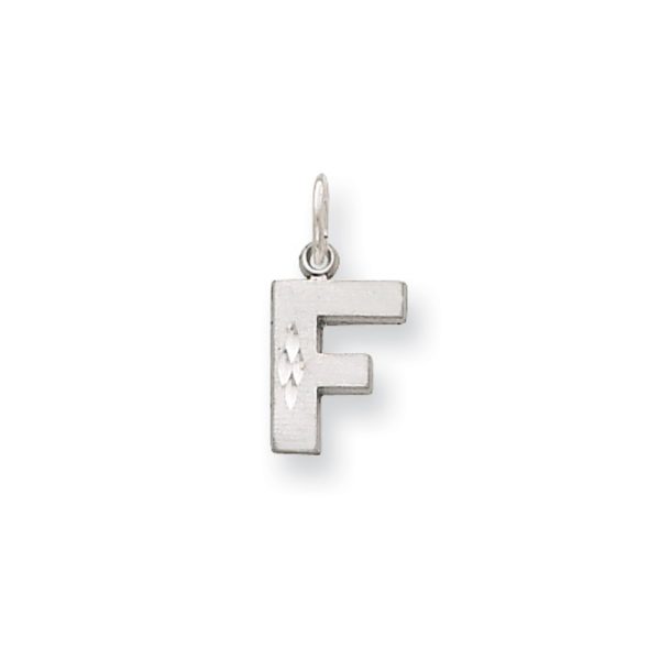 14k White Gold, Julia Collection, Small Satin Block Initial F Pendant