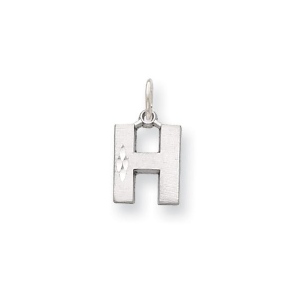 14k White Gold, Julia Collection, Small Satin Block Initial H Pendant