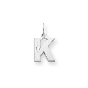 14k White Gold, Julia Collection, Small Satin Block Initial K Pendant