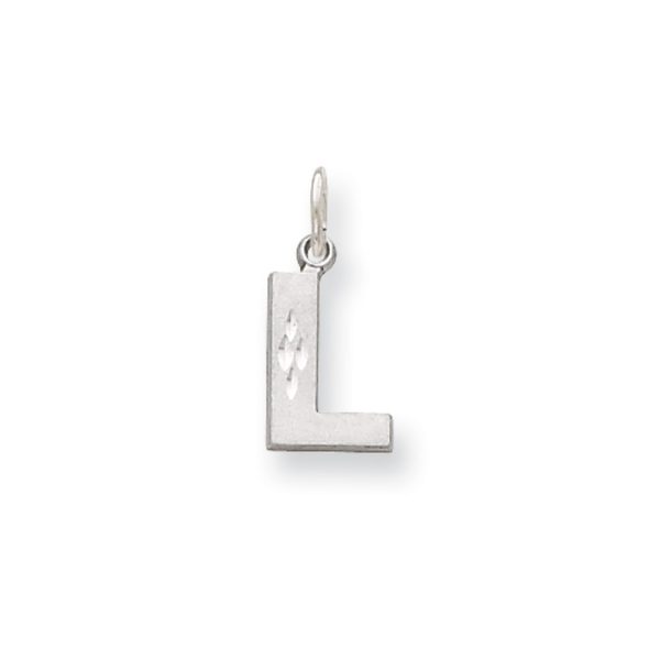 14k White Gold, Julia Collection, Small Satin Block Initial L Pendant