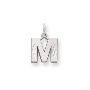 14k White Gold, Julia Collection, Small Satin Block Initial M Pendant