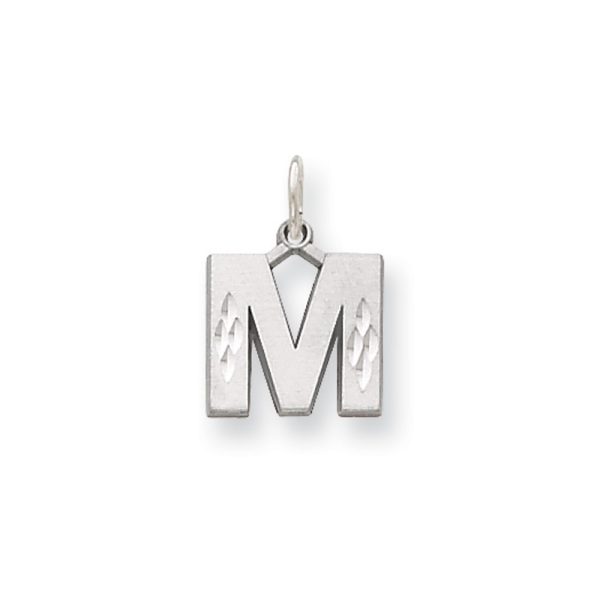 14k White Gold, Julia Collection, Small Satin Block Initial M Pendant