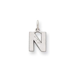 14k White Gold, Julia Collection, Small Satin Block Initial N Pendant