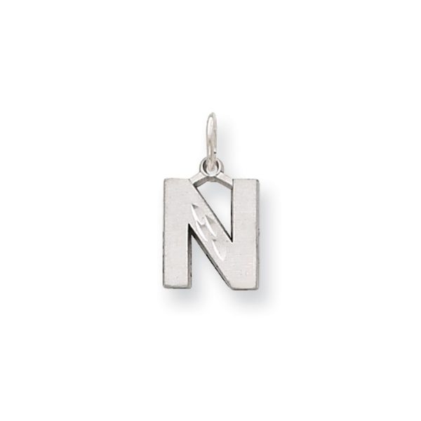 14k White Gold, Julia Collection, Small Satin Block Initial N Pendant