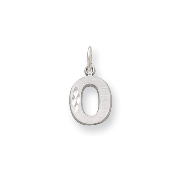 14k White Gold, Julia Collection, Small Satin Block Initial O Pendant