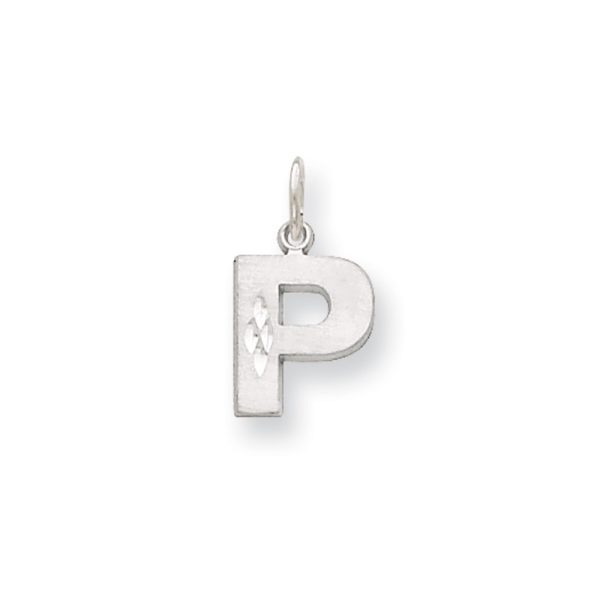 14k White Gold, Julia Collection, Small Satin Block Initial P Pendant