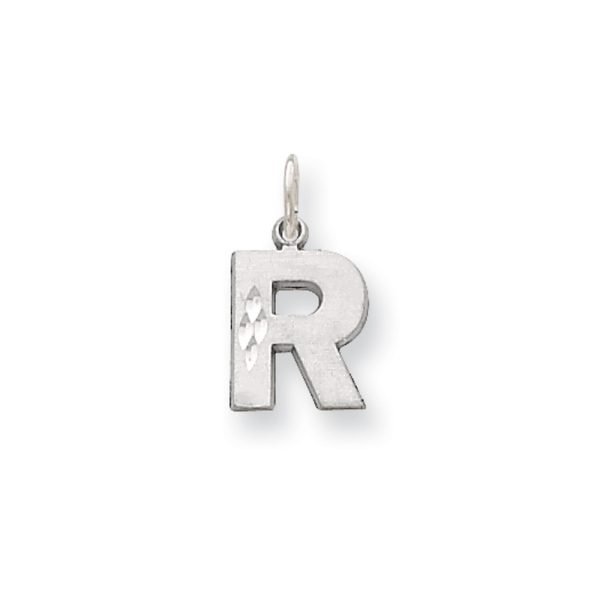 14k White Gold, Julia Collection, Small Satin Block Initial R Pendant