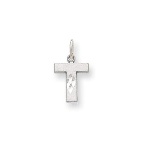 14k White Gold, Julia Collection, Small Satin Block Initial T Pendant