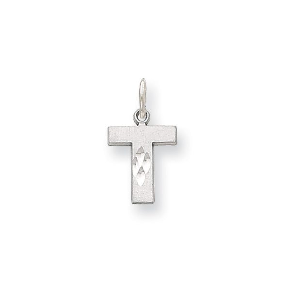 14k White Gold, Julia Collection, Small Satin Block Initial T Pendant