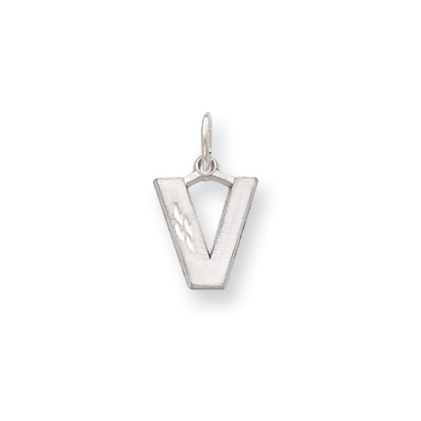 14k White Gold, Julia Collection, Small Satin Block Initial V Pendant