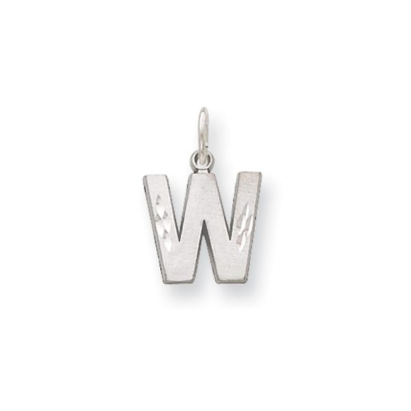 14k White Gold, Julia Collection, Small Satin Block Initial W Pendant