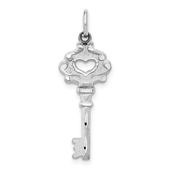 14k White Gold Key with Cutout Heart Bow Charm