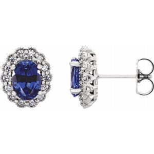 14k White Gold Lab Created Sapphire & 1/3 CTW Diamond Earrings, 9x11mm