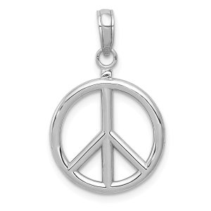 14k White Gold Polished 3D Peace Sign Pendant, 16mm