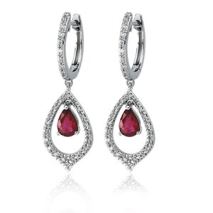 14k White Gold Ruby and Diamond Earrings